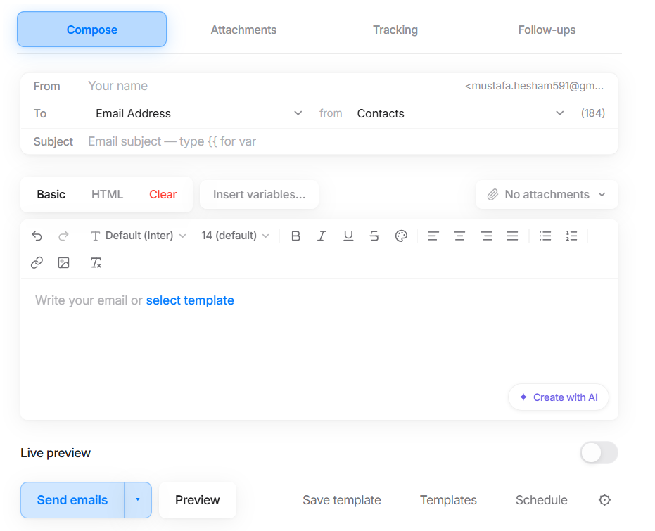 Pyramail sidebar — compose, preview, and send emails from one interface