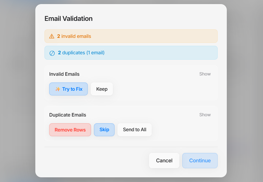 Pyramail pre-send validation highlighting potential errors